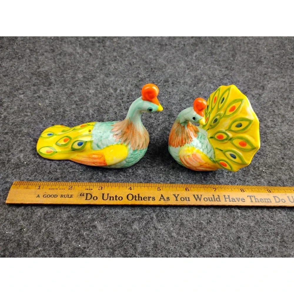Pier 1 Peacock Salt and Pepper Shakers Colorful Ceramic Set